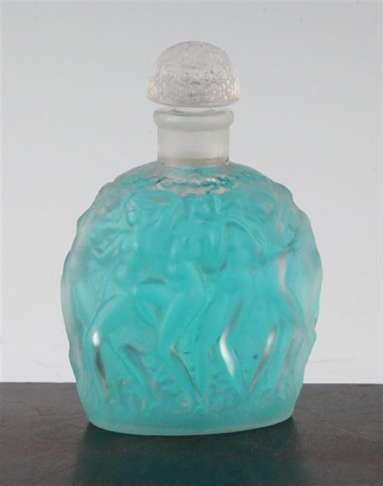 A Lalique Bacchantes pattern clear and frosted glass scent bottle and stopper, post-war, 11.7cm